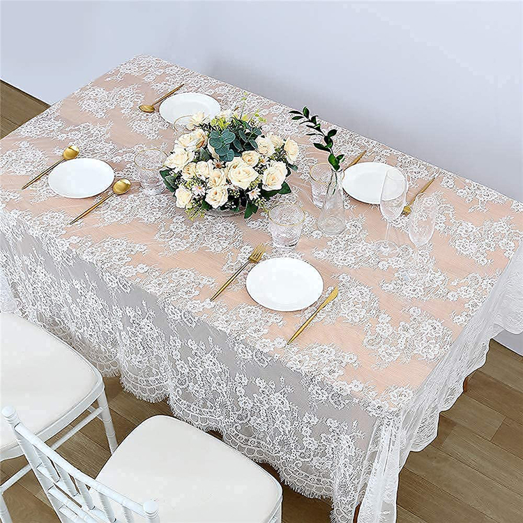 Lichtgewicht witte polyester effen rechthoek diner bruiloft kant jacquard tafelkleding stof