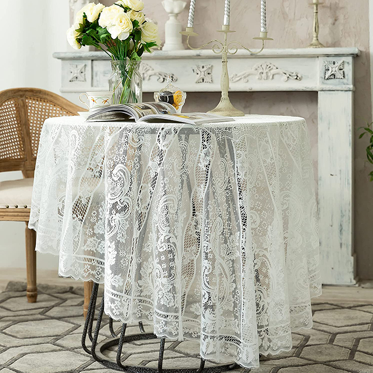 Cover diner witte bruiloft bloemen jacquard polyester kant effen tafelkleed ronde tafel stof