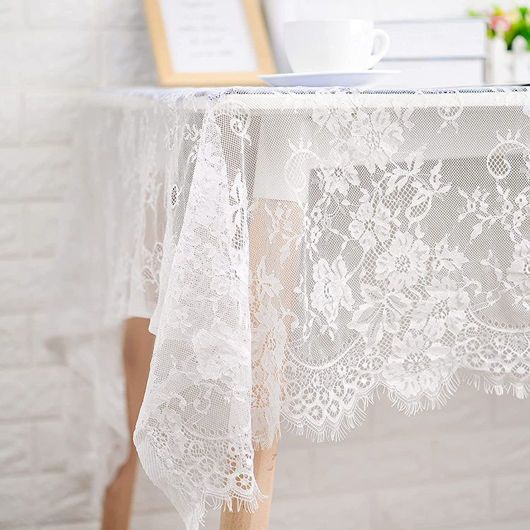 Decoraties witte bloemen effen jacquard diner kant polyester bruiloft tafelkleden stof