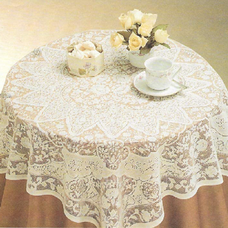 Eettafel wit wasbaar polyester bloemenkant effen elegant tafelkleed servetstof