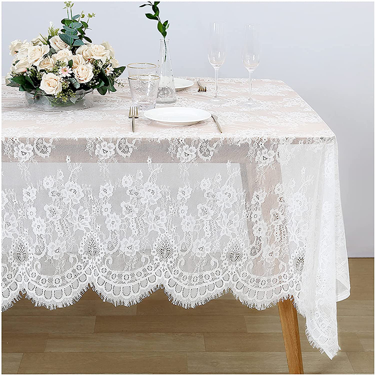 Lichtgewicht witte polyester effen rechthoek diner bruiloft kant jacquard tafelkleding stof