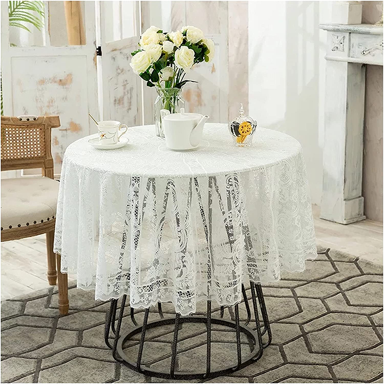 Cover diner witte bruiloft bloemen jacquard polyester kant effen tafelkleed ronde tafel stof