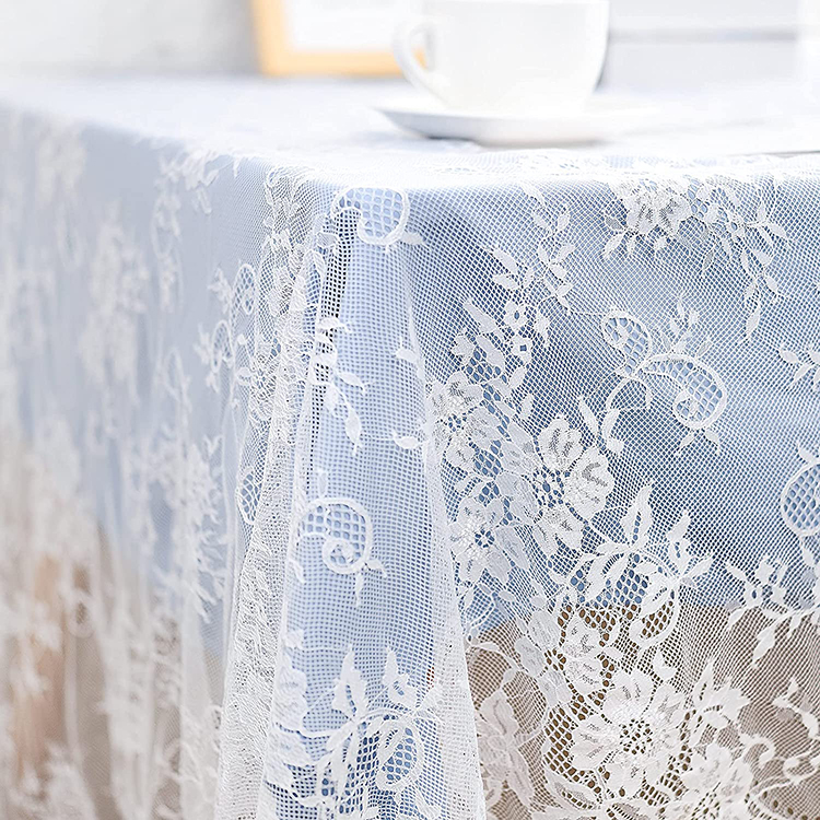 Decoraties witte bloemen effen jacquard diner kant polyester bruiloft tafelkleden stof