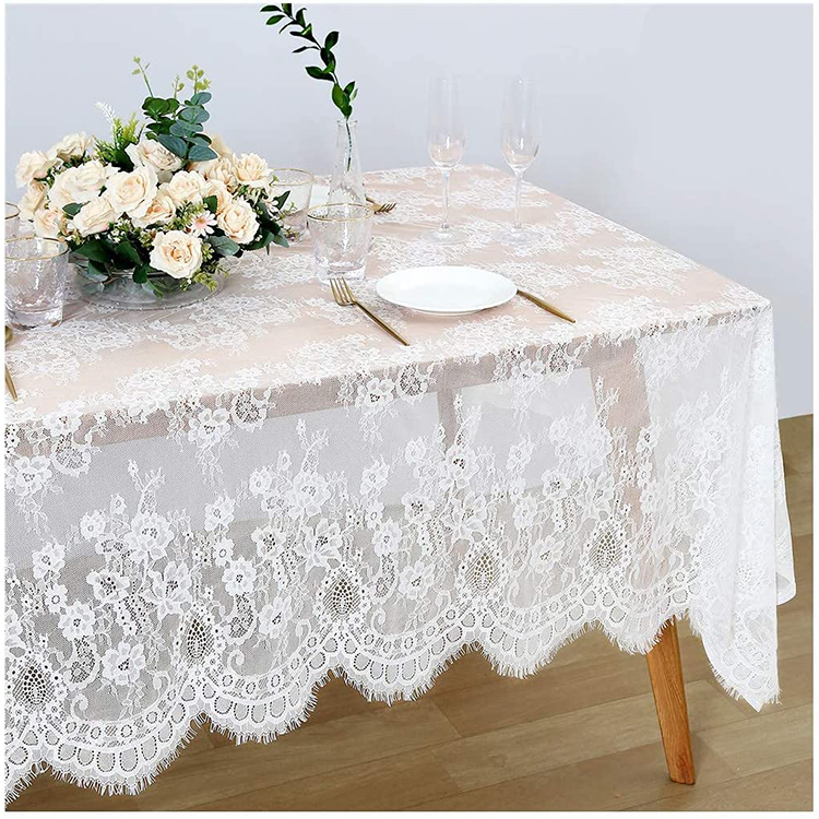 Lichtgewicht witte polyester effen rechthoek diner bruiloft kant jacquard tafelkleding stof