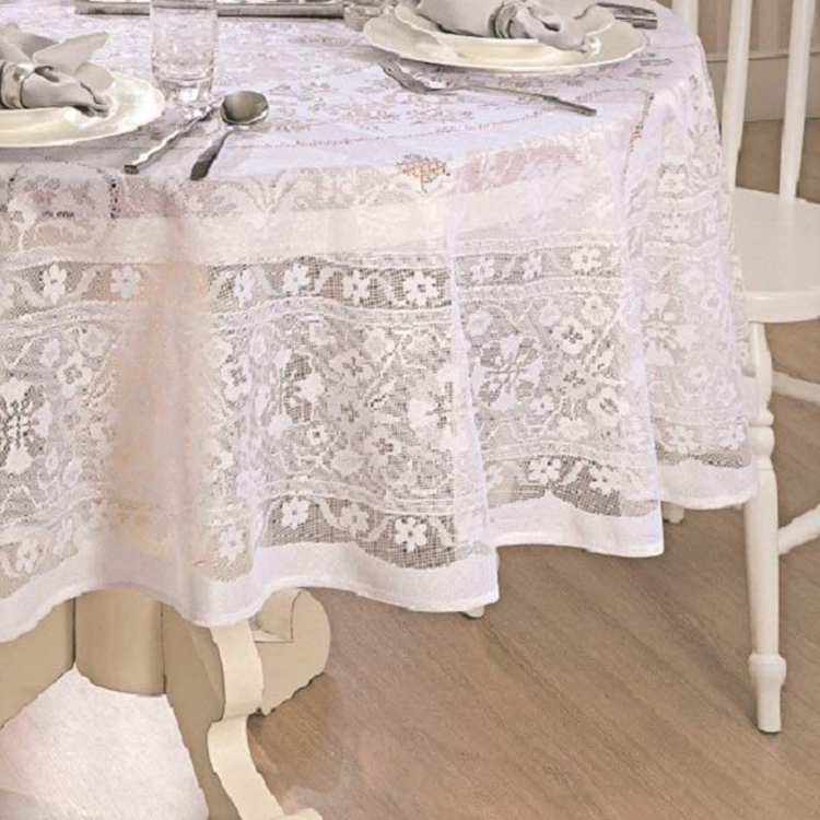 Witte elegante kanten hoes bloemen jacquard ronde tafelkleden stof voor huwelijksfeest