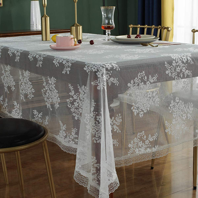 Effen witte jacquard bloemen elegante rechthoek kant tafelkleed bruiloft goedkope t stof