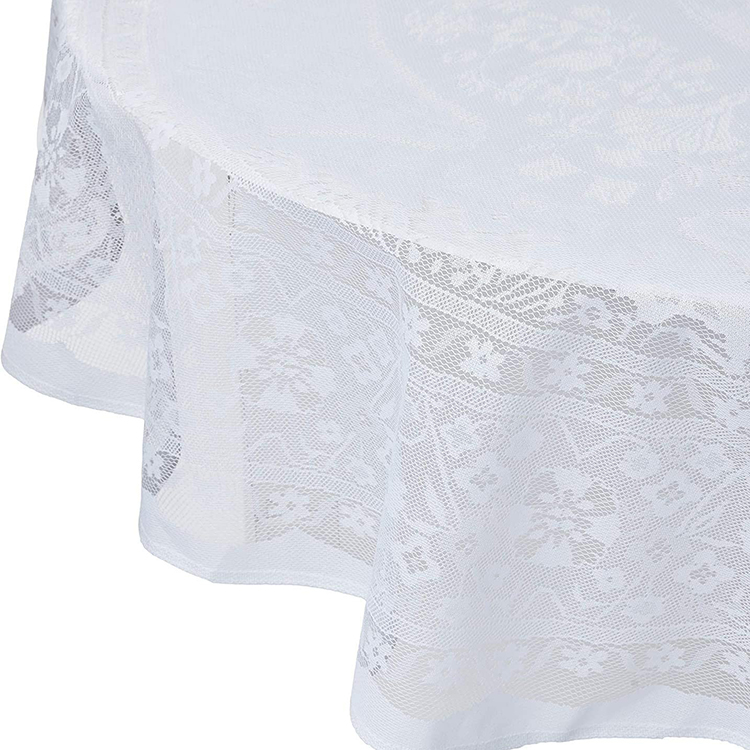 Witte elegante kanten hoes bloemen jacquard ronde tafelkleden stof voor huwelijksfeest