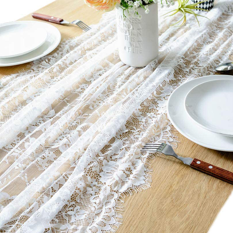 Party bruiloft polyester witte hoes kant bloemen eettafel tafelkleed stof