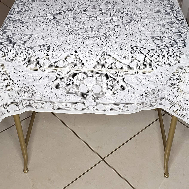 Eettafel wit wasbaar polyester bloemenkant effen elegant tafelkleed servetstof